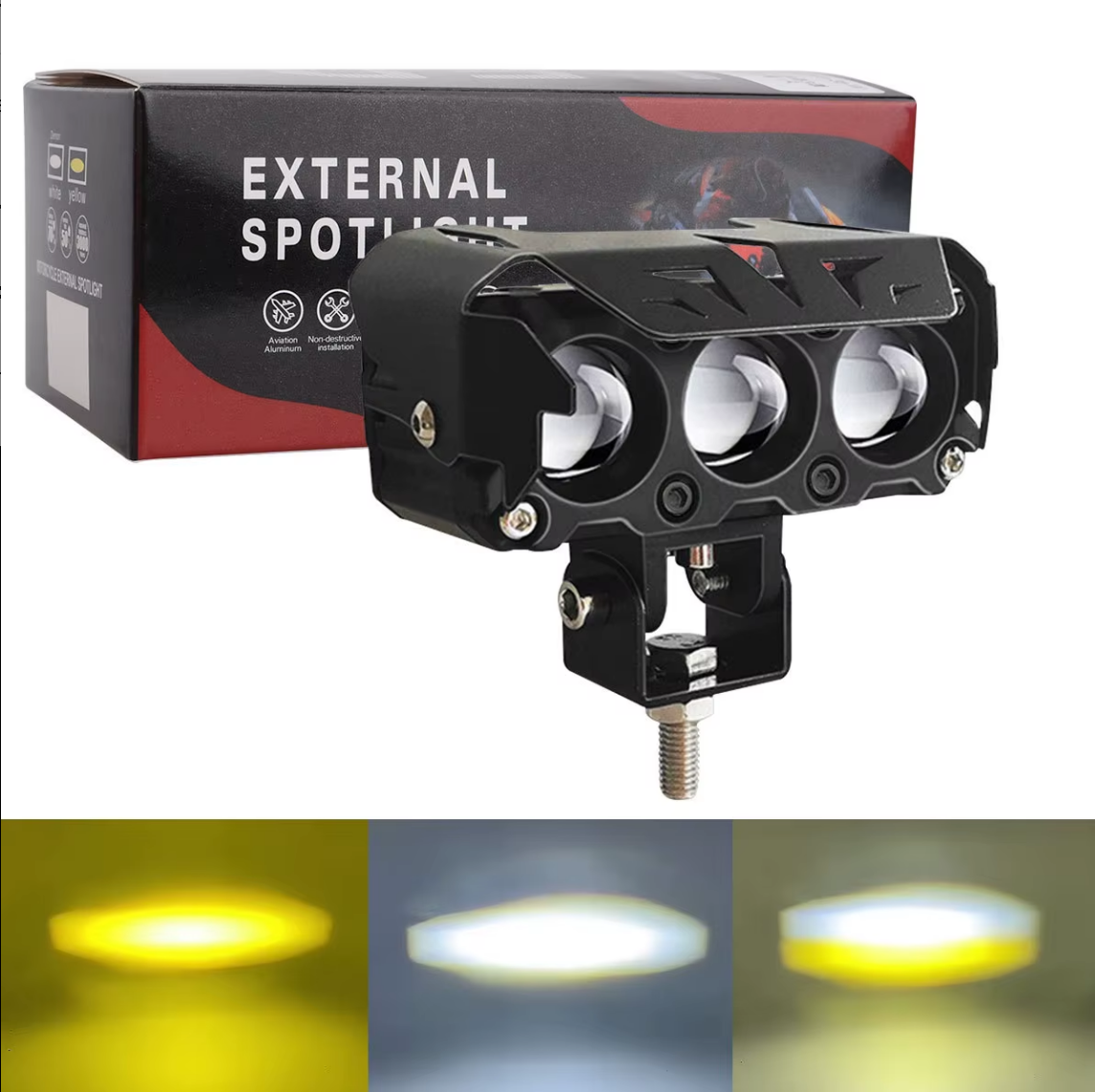 كشاف LED احترافي ثلاثي العدسات للدراجات النارية – إضاءة قوية برؤية بعيدة المدى