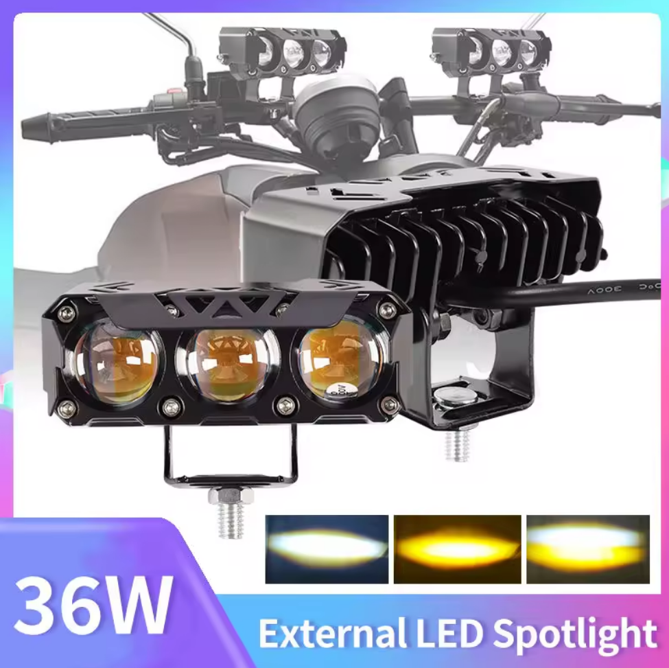 كشاف LED احترافي ثلاثي العدسات للدراجات النارية – إضاءة قوية برؤية بعيدة المدى