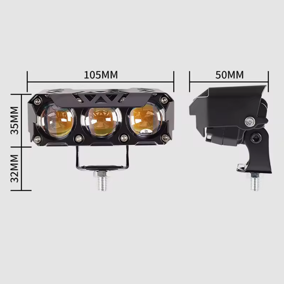 كشاف LED احترافي ثلاثي العدسات للدراجات النارية – إضاءة قوية برؤية بعيدة المدى